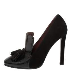 مملوكة مسبقًا Celine Black Suede And Patent Leather Tassel Loafer Pumps Size 36
