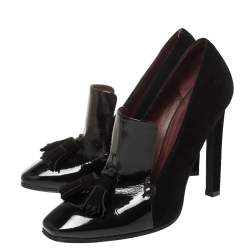 مملوكة مسبقًا Celine Black Suede And Patent Leather Tassel Loafer Pumps Size 36