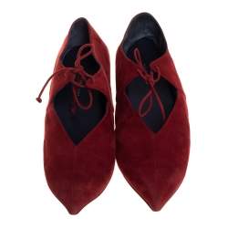 Pre Owned Céline Burgundy Suede V Lace Up Flats Size 41
