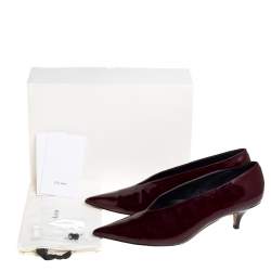 Pre Owned Celine Burgundy Patent Leather V Neck Pointed Toe Pumps Size 41