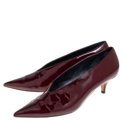 Pre Owned Celine Burgundy Patent Leather V Neck Pointed Toe Pumps Size 41
