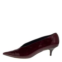 Pre Owned Celine Burgundy Patent Leather V Neck Pointed Toe Pumps Size 41
