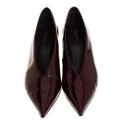 Pre Owned Celine Burgundy Patent Leather V Neck Pointed Toe Pumps Size 41