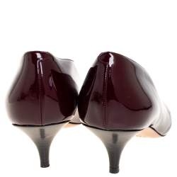 Pre Owned Celine Burgundy Patent Leather V Neck Pointed Toe Pumps Size 41
