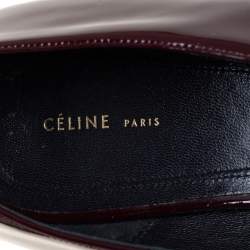 Pre Owned Celine Burgundy Patent Leather V Neck Pointed Toe Pumps Size 41