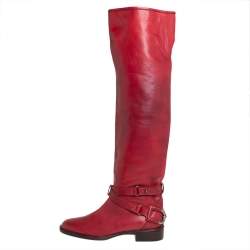 Pre Owned Céline Red Leather Knee  Length Boots Size 39