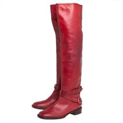 Pre Owned Céline Red Leather Knee  Length Boots Size 39