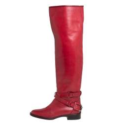 Pre Owned Celine Red Leather Knee Length Boots Size 39