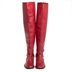 Pre Owned Celine Red Leather Knee Length Boots Size 39