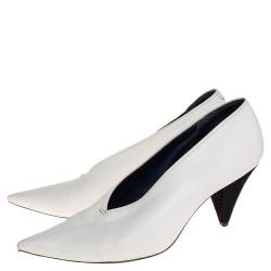 Pre Owned Celine White Leather V-Neck Pointed Toe Pumps Size 40