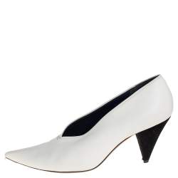 Pre Owned Celine White Leather V-Neck Pointed Toe Pumps Size 40