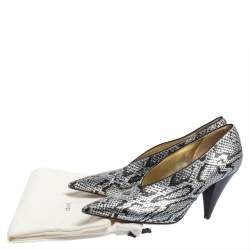 Celine Two Tone Python Embossed Leather V Neck Pumps Size 40