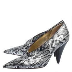 Celine Two Tone Python Embossed Leather V Neck Pumps Size 40