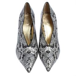 Celine Two Tone Python Embossed Leather V Neck Pumps Size 40