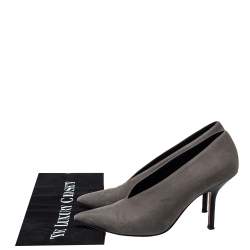 Pre Owned Celine Grey Leather V-Neck Pumps Size 35