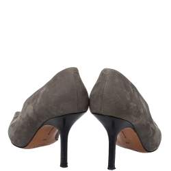Pre Owned Celine Grey Leather V-Neck Pumps Size 35