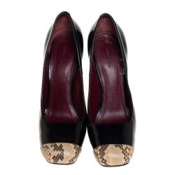 Pre Owned Celine Black Leather and Python Cap Toe Pumps Size 37