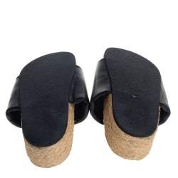 مملوكة مسبقًا Celine Black Leather Flat Espadrille Slides Size 39