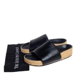 مملوكة مسبقًا Celine Black Leather Flat Espadrille Slides Size 39