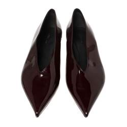 Pre Owned Celine Burgundy Patent Leather V Neck Pointed Toe Flats Size 40