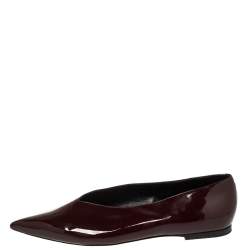 Pre Owned Celine Burgundy Patent Leather V Neck Pointed Toe Flats Size 40