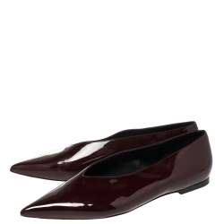 Pre Owned Celine Burgundy Patent Leather V Neck Pointed Toe Flats Size 40