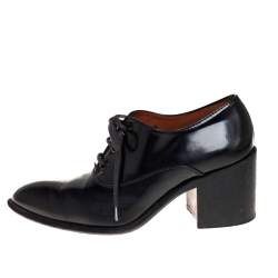 Pre Owned Celine Black Leather Lace Up Ankle Booties Size 37