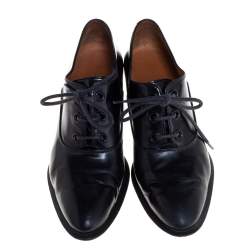 Pre Owned Celine Black Leather Lace Up Ankle Booties Size 37
