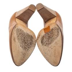 Pre Owned Celine Brown Leather Block Heel Pumps Size 37.5