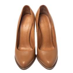 Pre Owned Celine Brown Leather Block Heel Pumps Size 37.5