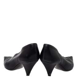 Pre Owned حذاء كعب عالي سيلين رقبة حرف ڨي مقدمة مدببة جلد أسود مقاس 37.5