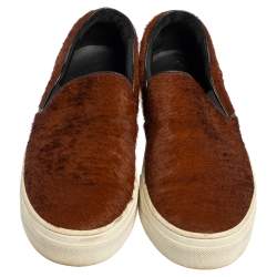 Pre Owned Celine Brown Pony Hair Slip On Sneakers Size 36.5