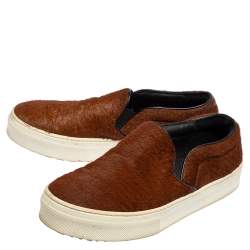 Pre Owned Celine Brown Pony Hair Slip On Sneakers Size 36.5