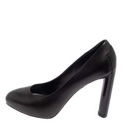 Pre Owned Celine Black Leather Block Heel  Pumps Size 37