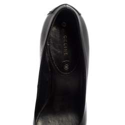 Pre Owned Celine Black Leather Block Heel  Pumps Size 37