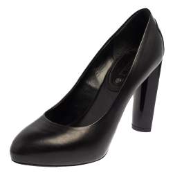 Pre Owned Celine Black Leather Block Heel  Pumps Size 37