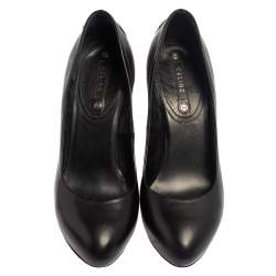 Pre Owned Celine Black Leather Block Heel  Pumps Size 37