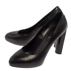 Pre Owned Celine Black Leather Block Heel  Pumps Size 37