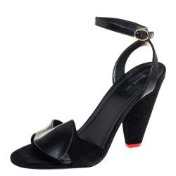 Pre Owned Celine Black Suede Cone Heel Sandals Size 39.5