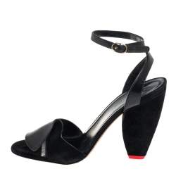 Pre Owned Celine Black Suede Cone Heel Sandals Size 39.5