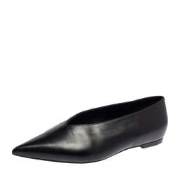 Celine Black Leather V-Neck Ballet Flats Size 37.5