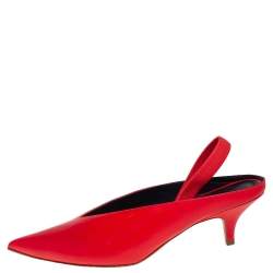 Pre Owned Celine Red Leather V Neck Slingback Sandals Size 38.5