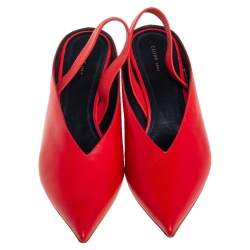 Pre Owned Celine Red Leather V Neck Slingback Sandals Size 38.5
