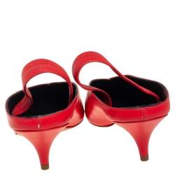 Pre Owned Celine Red Leather V Neck Slingback Sandals Size 38.5