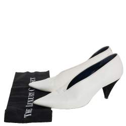 Pre Owned Celine White Leather V-Neck Pointed Toe Pumps Size 38