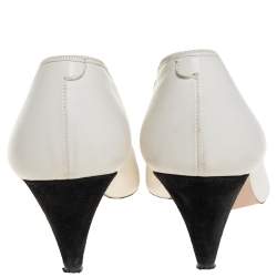 Pre Owned Celine White Leather V-Neck Pointed Toe Pumps Size 38