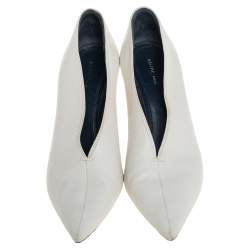 Pre Owned Celine White Leather V-Neck Pointed Toe Pumps Size 38