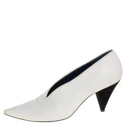 Pre Owned Celine White Leather V-Neck Pointed Toe Pumps Size 38