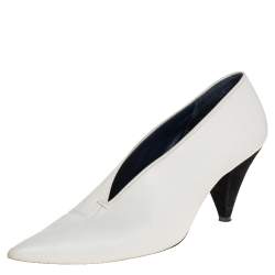 Pre Owned Celine White Leather V-Neck Pointed Toe Pumps Size 38