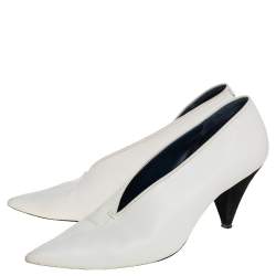 Pre Owned Celine White Leather V-Neck Pointed Toe Pumps Size 38